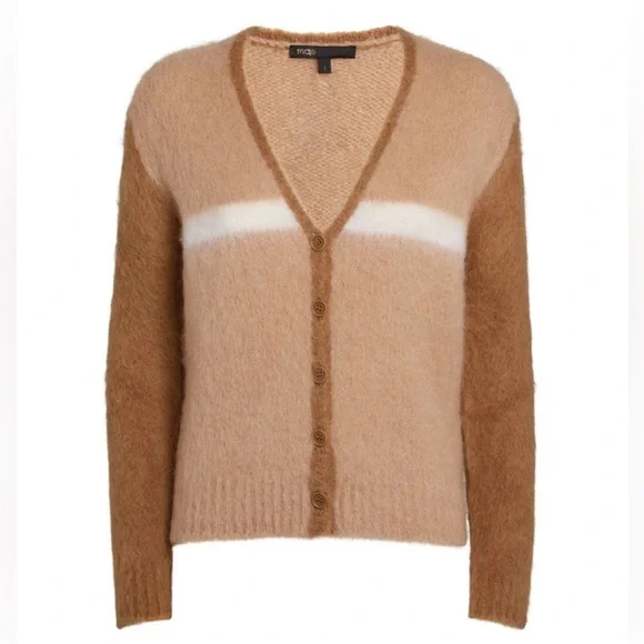 ❤️❤️❤️ MAJE Brushed Mohair-Blend Button-Up Brown Cardigan, size S❤️❤️❤️ - Picture 5 of 10